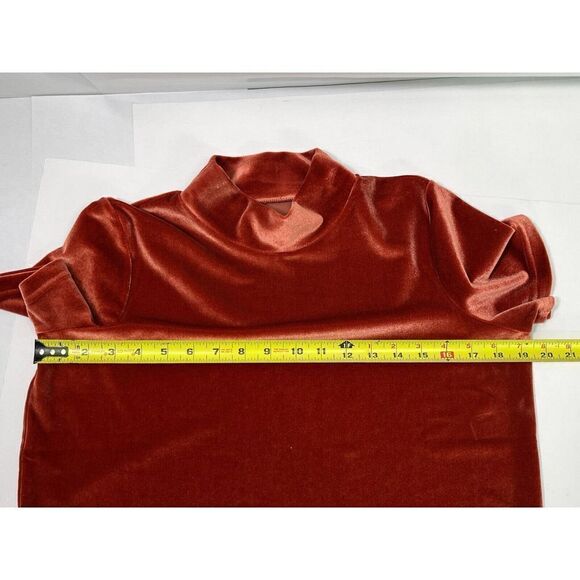 Madewell Velvet VelourTop Womens Small Burnt Orange Short Sleeve Boxy Mock Neck - Picture 8 of 13